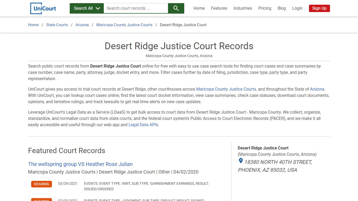 Desert Ridge Justice Court Records | Maricopa | UniCourt